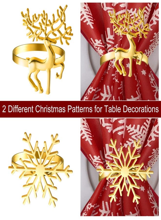ELECLAND 12Pcs Gold Christmas Napkin Rings - Deer and Snowflake Holders for Xmas Dinner Tables, Winter Party Decorations - Image 2