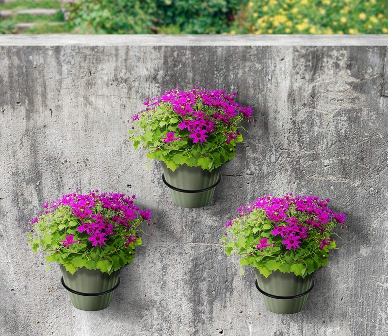 INDIAN DECOR . 29813 Classic 8 inch Flower Pot Holder Ring Wall Mounted 3 Pack Metal Planter Hooks Hangers Wall Bracket, Black - Image 2