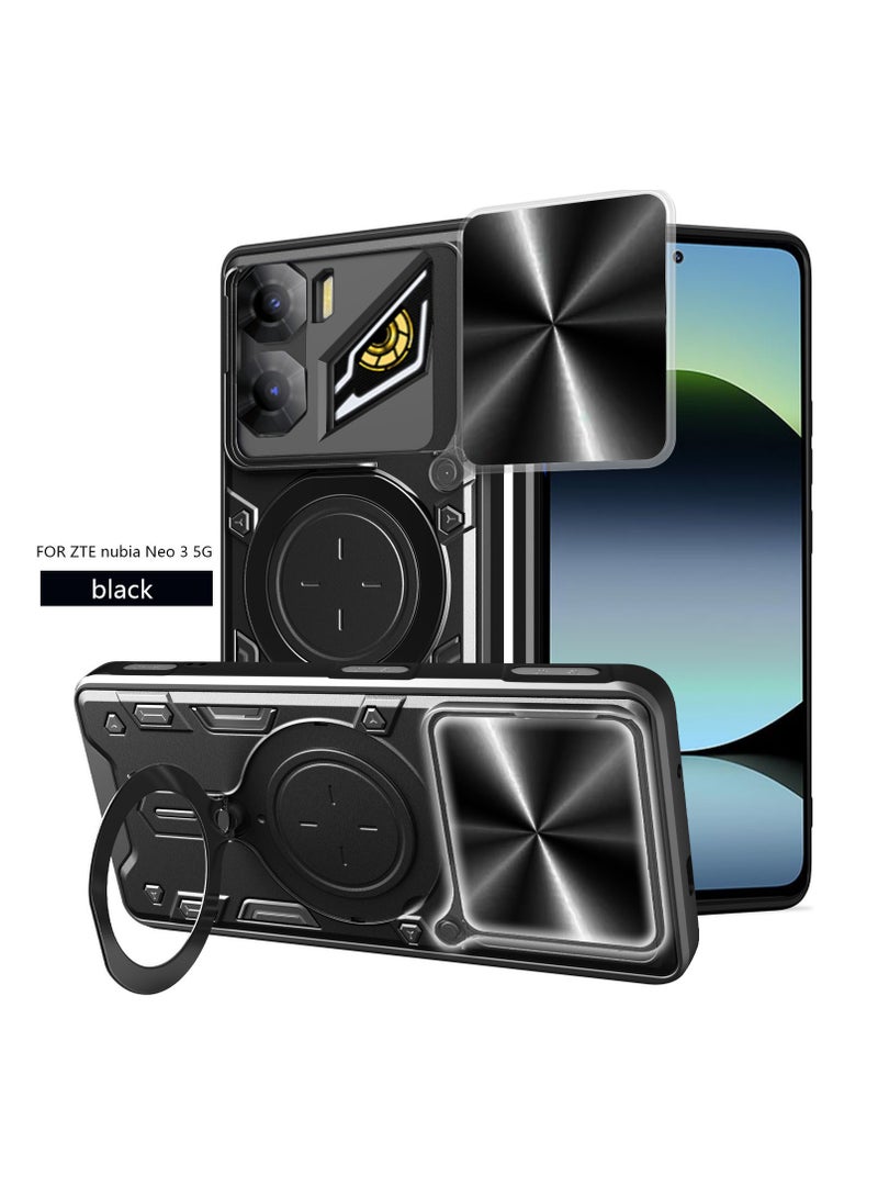 عام "غلاف متوافق مع هاتف ZTE nubia NEO3 5G - مزود بحماية عدسة منزلقة مدمجة + حامل حلقي دوار 360° مع حماية المفصلة، بتصميم قابل للطي" - Image 1