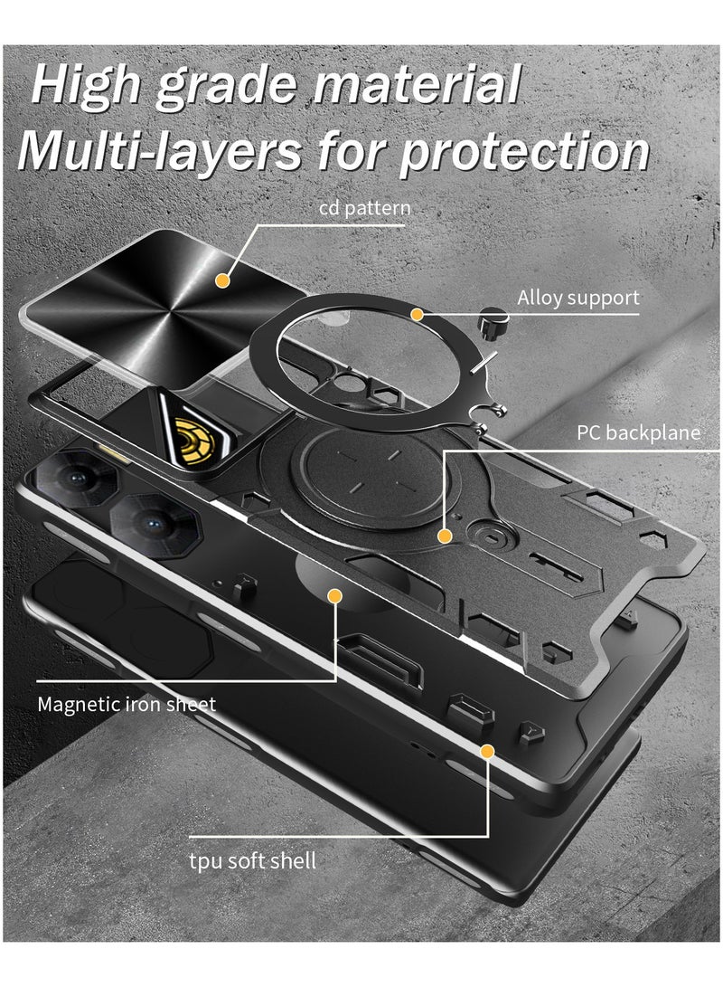 عام "غلاف متوافق مع هاتف ZTE nubia NEO3 5G - مزود بحماية عدسة منزلقة مدمجة + حامل حلقي دوار 360° مع حماية المفصلة، بتصميم قابل للطي" - Image 3