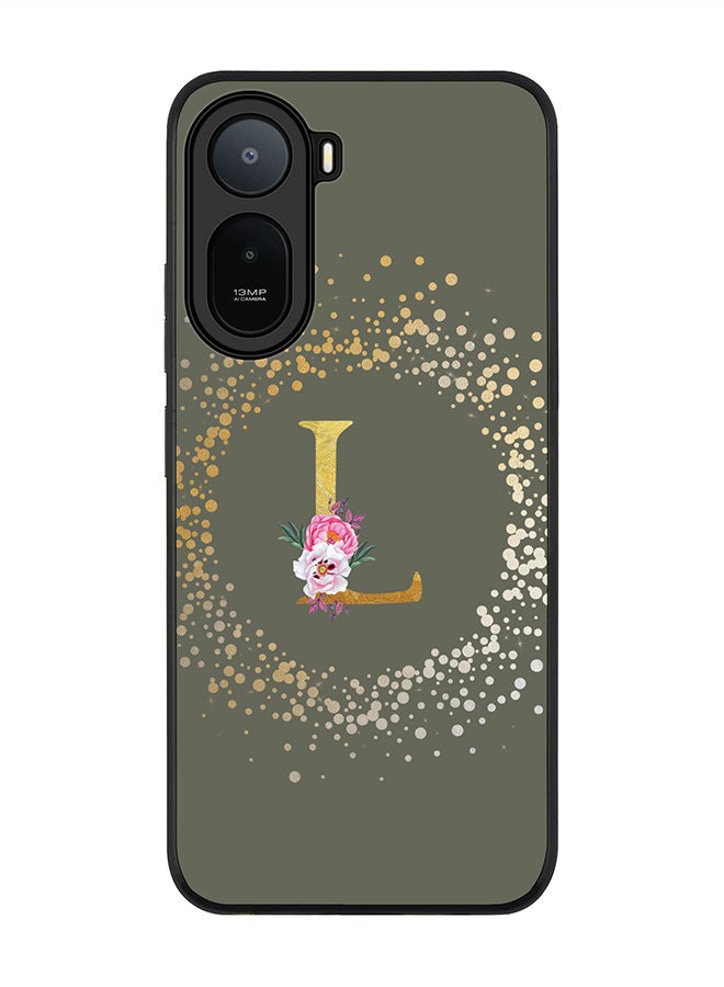 Stylizedd Rugged Case for Xiaomi Redmi A7 Pro 4G / Poco C81 / Poco C81 Pro / Poco C85x 5G- Slim Fit Hybrid Rubber Cover Floral Monogram - L (Olive Green)