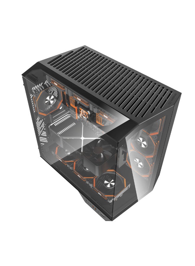 دارك فلاش حافظة كمبيوتر ألعاب darkFlash DY470 متوسطة الحجم ATX، لوحة أم خلفية قابلة للتوصيل، حجرة مزدوجة، زجاج بانورامي، ما يصل إلى مشعاعين 360 مم، متوافق مع RTX 40، (4 مراوح ARGB PWM 120 مم، (أسود) - Image 4