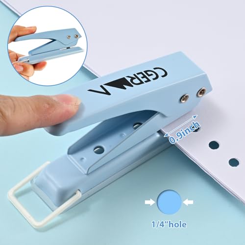 Cgerma Single Hole Puncher, 1/4" Hole, 50% Labor Savings, Heavy Duty Metal Punch, 15 Sheet Capacity, for ID Cards, Chipboard, Art Project, Crafts Easy Punching, Blue - Image 2