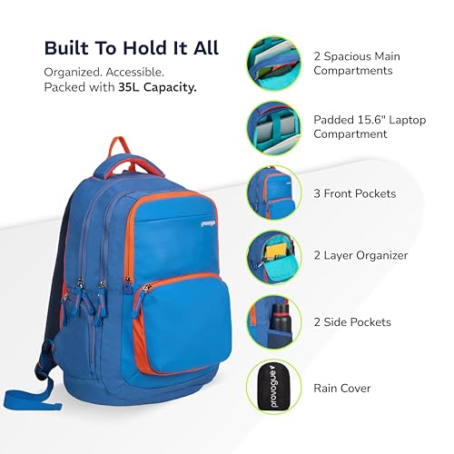 Provogue Pacer Smart laptop backpack with built-in rain cover, office backpack, travel bag, laptop bag for men and women with bottle holder and side pocket, with laptop sleeve, Denim Blue, 35 Ltr - Image 3