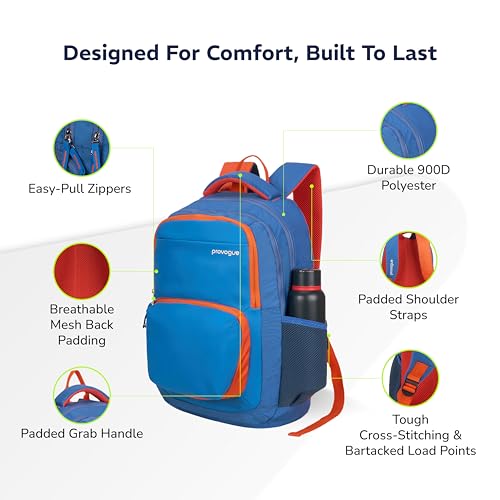 Provogue Pacer Smart laptop backpack with built-in rain cover, office backpack, travel bag, laptop bag for men and women with bottle holder and side pocket, with laptop sleeve, Denim Blue, 35 Ltr - Image 4