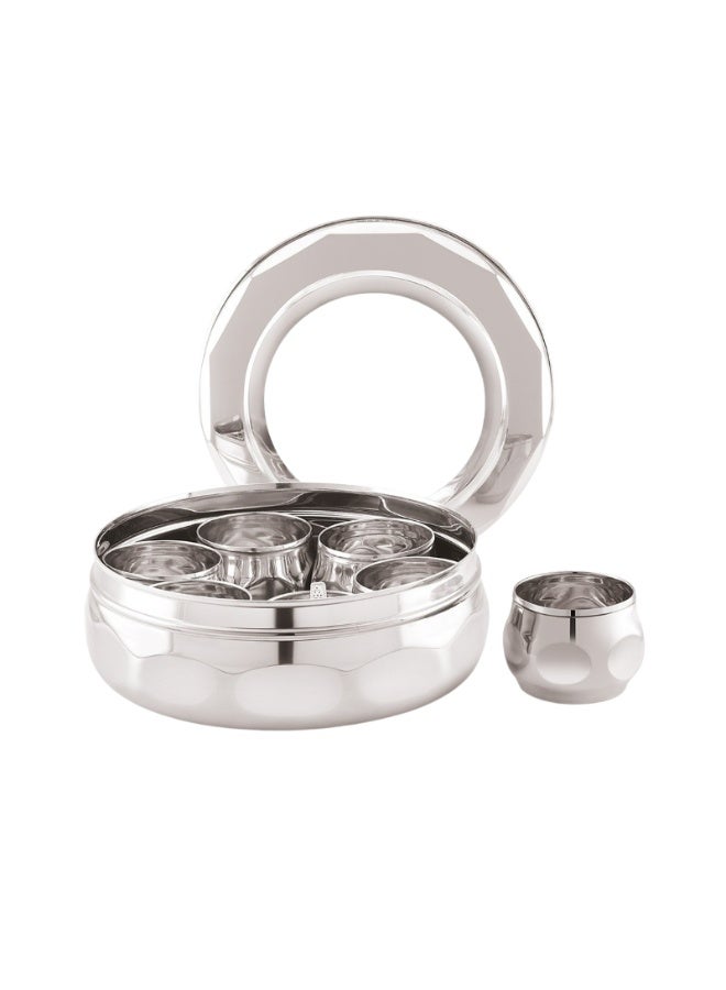 Decent Stainless Steel Diamond Cut Design Spice Box with Transparent Lid | 12.5 Inch Round Masala Box with 7 Cups | Premium Steel Spice Organizer - Image 2