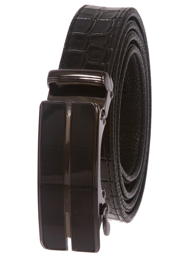 Beltiscool Men's Alligator Leather Automatic Buckle Slide Ratchet Dress Belt, Black | 40/42 - Image 1