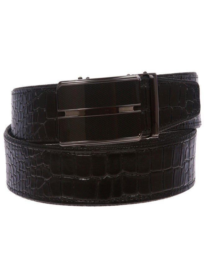 Beltiscool Men's Alligator Leather Automatic Buckle Slide Ratchet Dress Belt, Black | 40/42 - Image 2