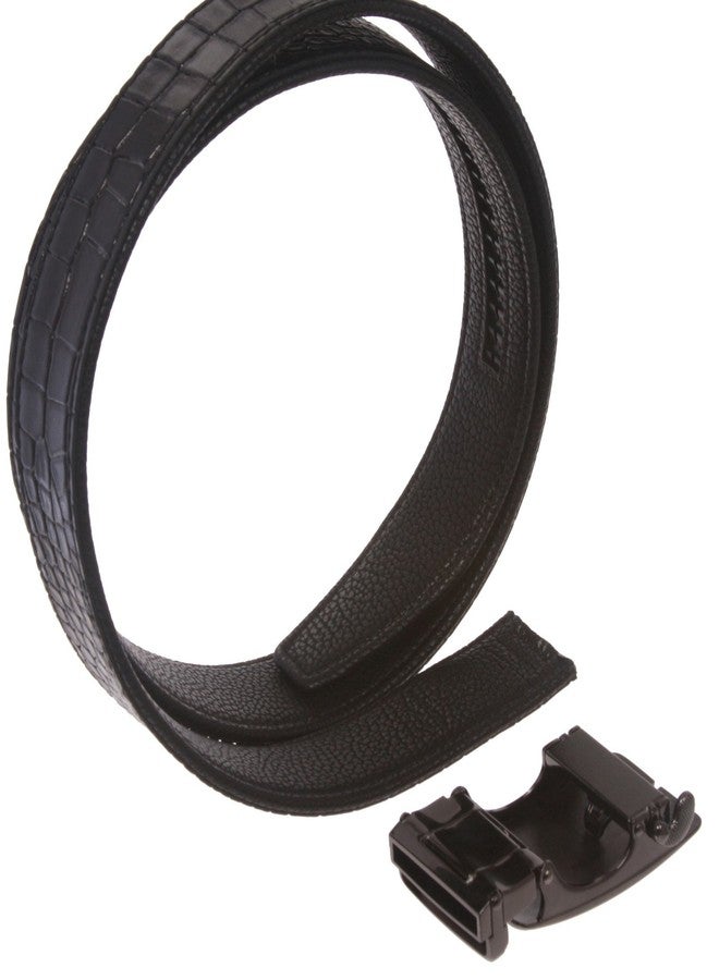 Beltiscool Men's Alligator Leather Automatic Buckle Slide Ratchet Dress Belt, Black | 40/42 - Image 3