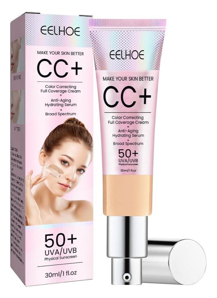 EELHOE - CC Cream, Color Correcting Cream, Tinted Face Cream Spf 50+, CC Cream Foundation, Pre Make Up Cream-Primer, Naturally Hides Imperfections, Repairs and Whitens the Skin -Light - Image 1