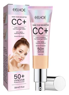 CC Cream, Color Correcting Cream, Tinted Face Cream Spf 50+, CC Cream Foundation, Pre Make Up Cream-Primer, Naturally Hides Imperfections, Repairs and Whitens the Skin -Light