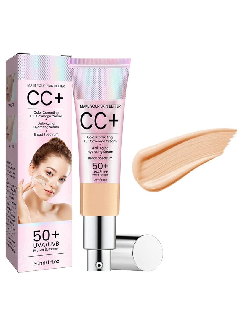 EELHOE - CC Cream, Color Correcting Cream, Tinted Face Cream Spf 50+, CC Cream Foundation, Pre Make Up Cream-Primer, Naturally Hides Imperfections, Repairs and Whitens the Skin -Light - Image 1
