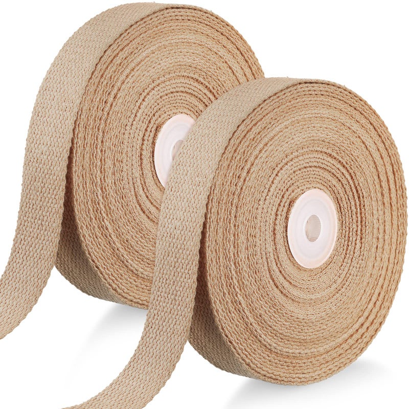 WILLBOND 2 Rolls 20 Yards Cotton Webbing 1 Inch for DIY Crafts Decoration Heavy Sewing Webbing Home Wrapping Tote Bags Making Outdoor Supplies Camel 