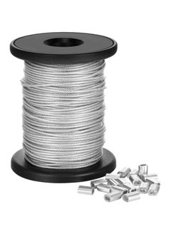 Chengu Vinyl Coated Picture Frame Hanging Wire Stainless Steel Wire Spool With 20 Pieces Aluminum Crimping Loop Sleeve Supports Up To 110 Lbs 1.5 Mm X 98 Feet  - Image 1