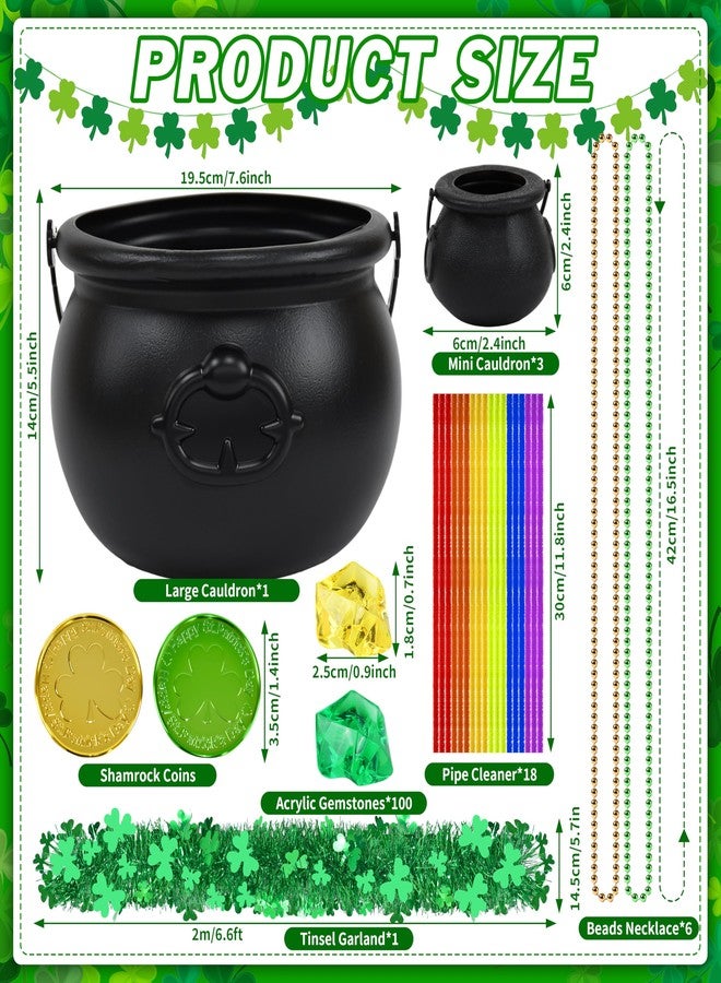 Seifar 329 Pcs St. Patrick's Day Cauldron Kettle Set, Shamrock Gem Plastic Coins Beaded Necklaces Pipe Cleaner Shamrock Garlands for St Patricks Day Decorations Party Favor Table Decor Centerpiece - Image 2
