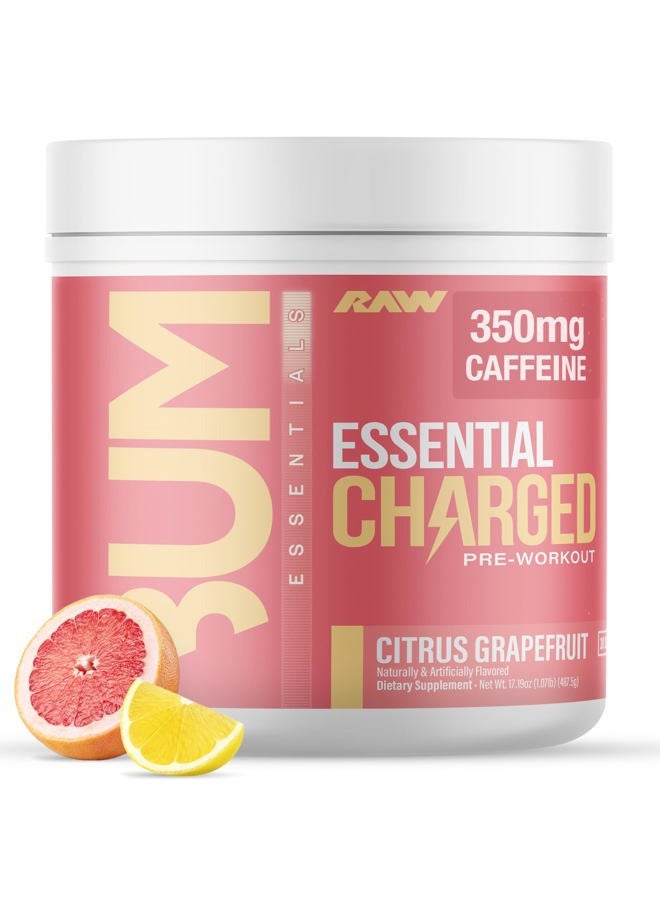 Raw Pre-Workout Powder, Essential CHARGED (Citrus Grapefruit) - Preworkout Supplement for Men, Women - Supports Focus, Mood, Performance - Caffeine, Alpha-GPC, L-Citrulline, Beta Alanine (25 Servings) - Image 1