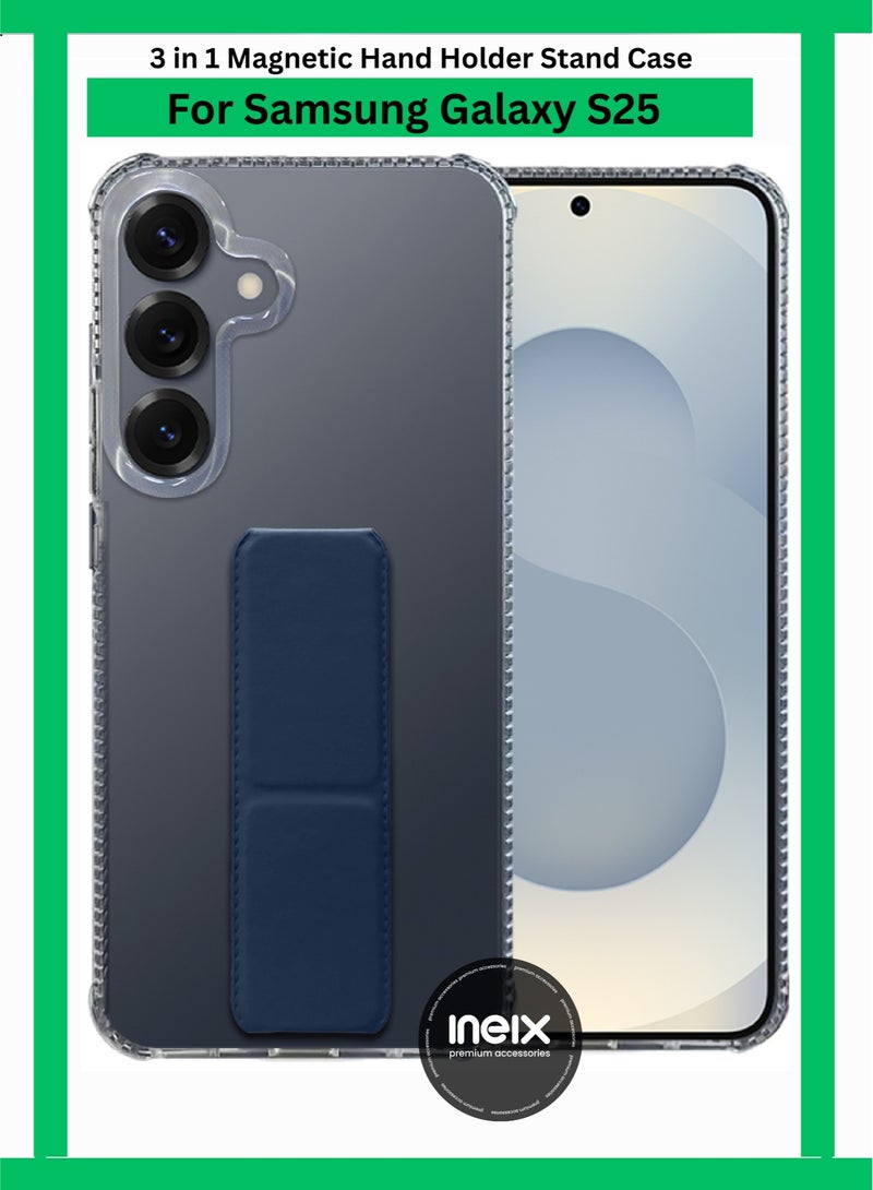 إينيكس جراب حماية شفاف 3 في 1 مغناطيسي ذو مسند للهاتف سامسونج جالكسي اس 25-شفاف/أزرق بحري - Image 1