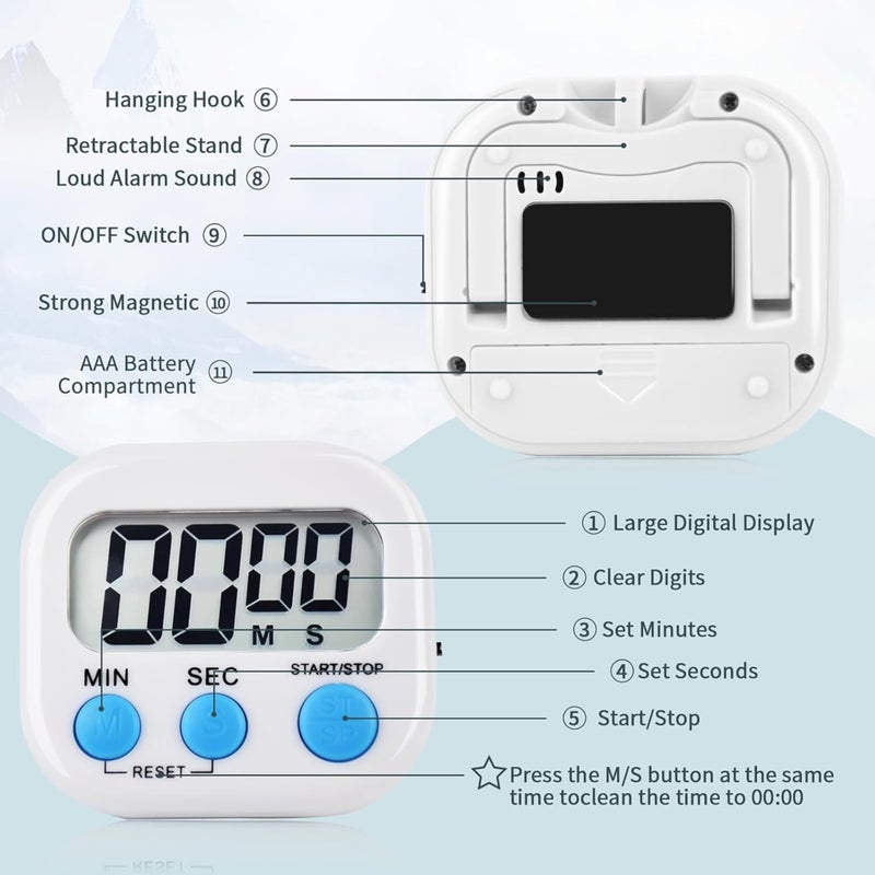 Magnetic Digital Kitchen Timer - Large Display, Electronic Kitchen Cooking Timer for Cooking, Gaming, Gym, Break, Classroom (Green) - Image 5