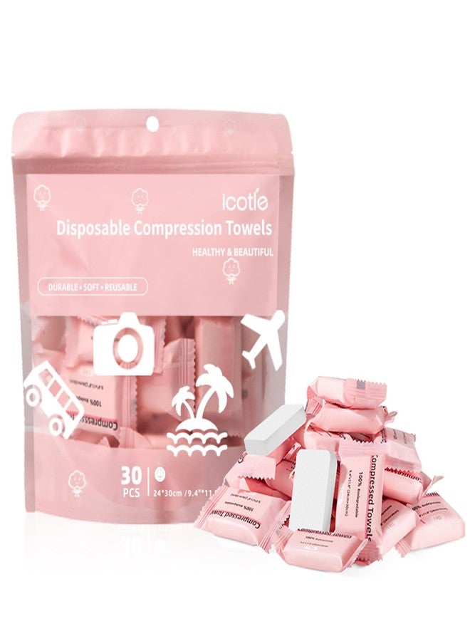 ICOTLE Compressed Towel 30 Pcs Disposable Compressed Face Towel Portable Cotton Coin Tissue Camping Towel for Travel/Home/Outdoor Activities - Image 1