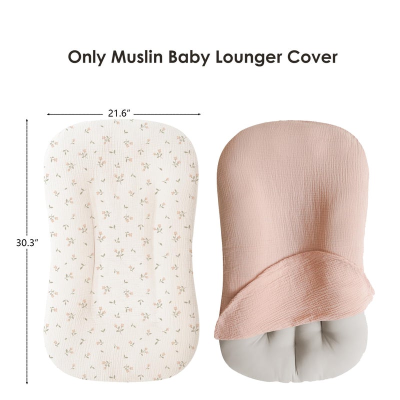 MairMore Muslin Baby Lounger Cover for Newborn & Infant, 100% Cotton Soft and Breathable Lounger Slipcover for Baby Girls and Boys, Pack of 2 (Pink Blossom) - Image 4