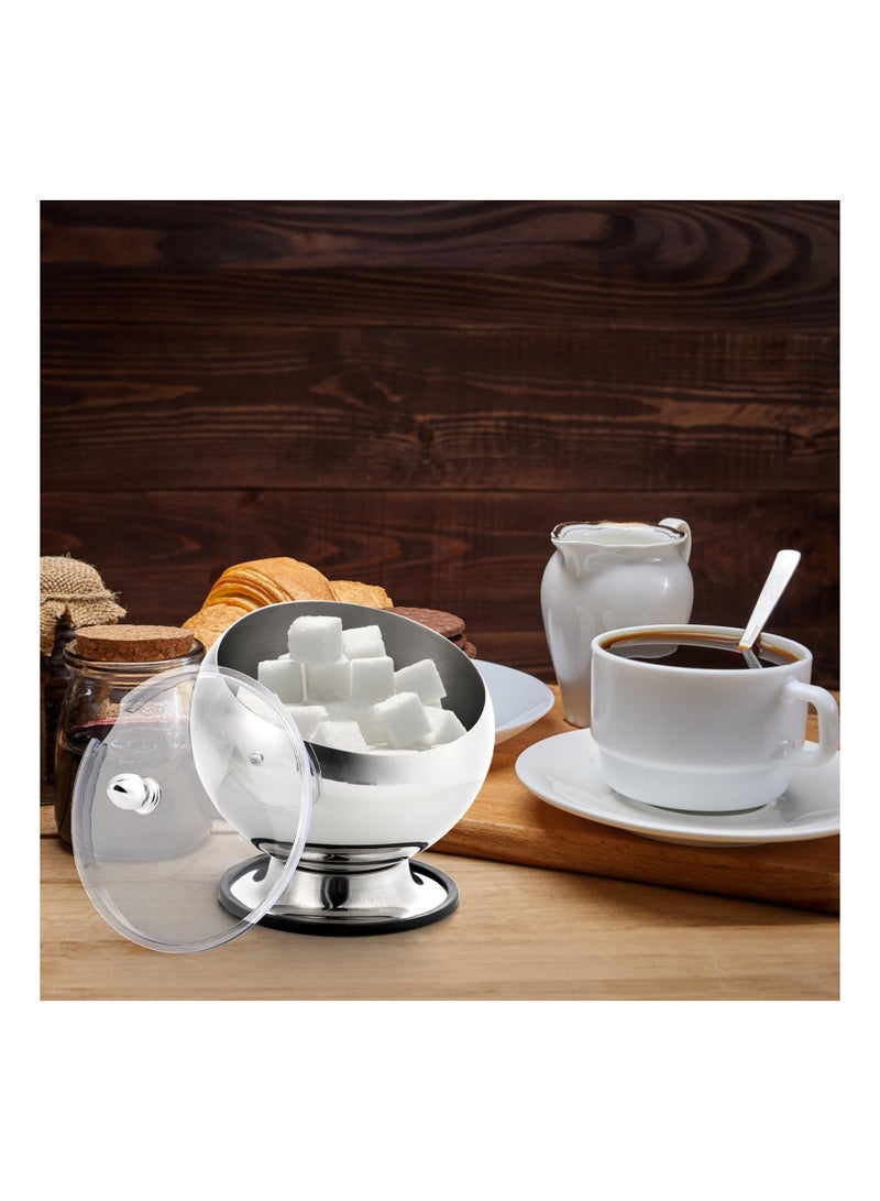 SYOSI 1PCS Stainless Steel Sugar Bowl with Lid, Clear Top Sugar Cube Holder Spherical Candy Bowl Container Dishwasher Safe Stainless Steel Serving Dish Candy Serving Bowl for Coffee Bar, Kitchen Countertop - Image 4
