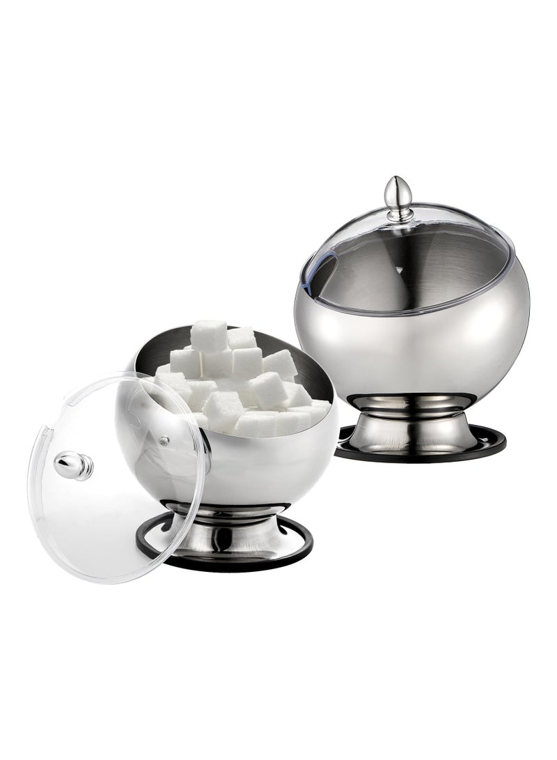 SYOSI 1PCS Stainless Steel Sugar Bowl with Lid, Clear Top Sugar Cube Holder Spherical Candy Bowl Container Dishwasher Safe Stainless Steel Serving Dish Candy Serving Bowl for Coffee Bar, Kitchen Countertop - Image 1