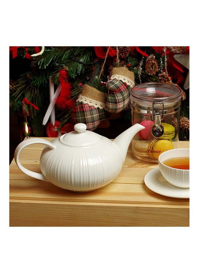 Fissman Teapot Porcelain Kettle,Elegance White Stylish Pot For Blooming and Loose Leaf Tea Maker, Dishwasher Safe, For Tea Lover 1000ml  - Image 3