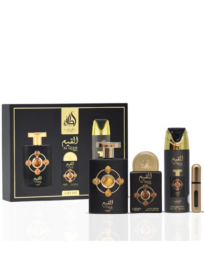 Lattafa PRIDE GIFTSET Al Qiam Gold | Set 3-Piece (Edp 100ml + Edp 20ml + Deodorant 200ml) - Image 1
