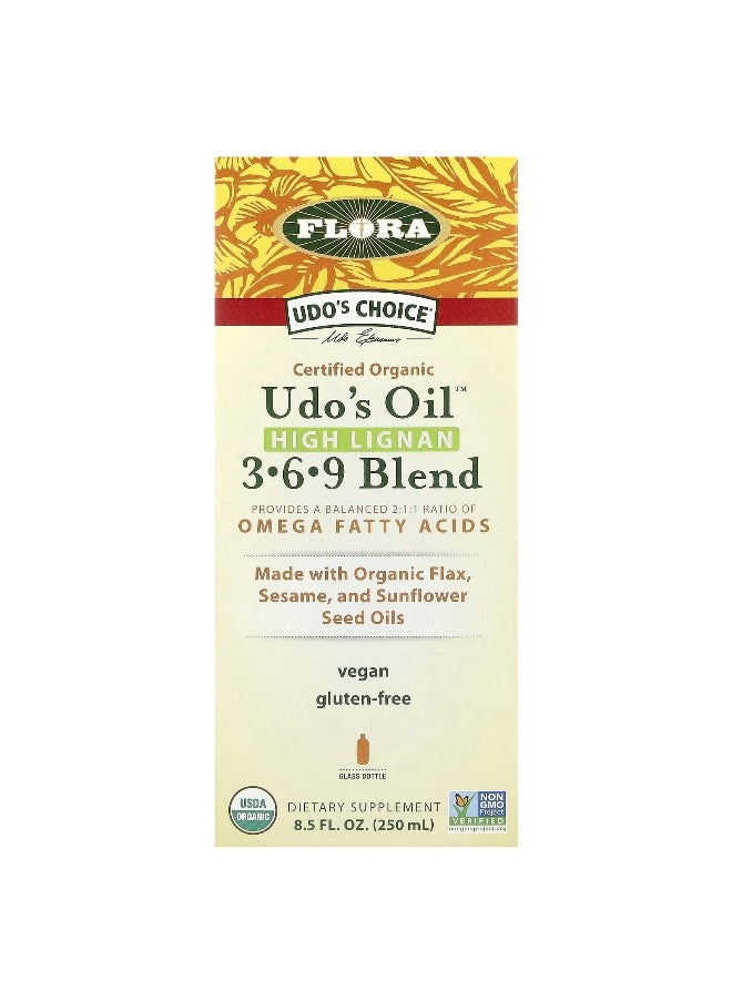 Flora Flora, Udo's Choice, Organic Udo's Oil 3-6-9 Blend, High Lignan, 8.5 fl oz (250 ml)  - Image 1