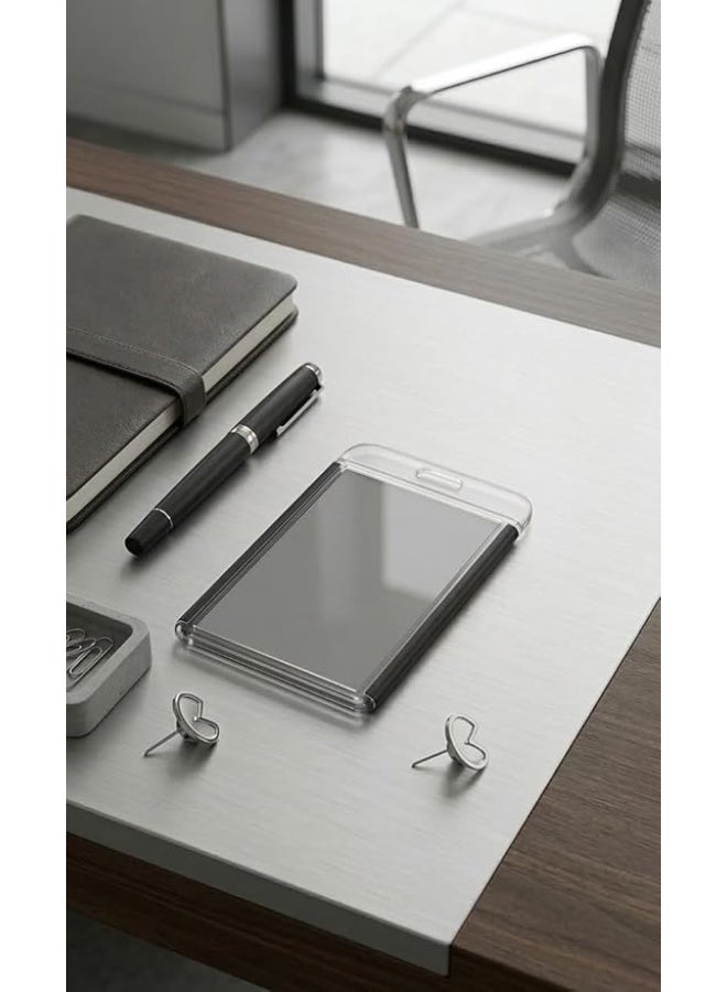 حافظة بطاقة هوية شفافة من البلاستيك المتين بحواف سوداء – تصميم عمودي عملي لحماية البطاقات وسهولة العرض - Image 2