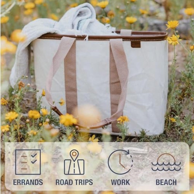 Clevermade حقيبة تسوق قابلة للطي من CleverMade LUXE باللون الرمادي والأسود 1 حزمة 30 لتر 8 جال قابلة لإعادة الاستخدام مع مقبض وقاعدة معززة - Image 4
