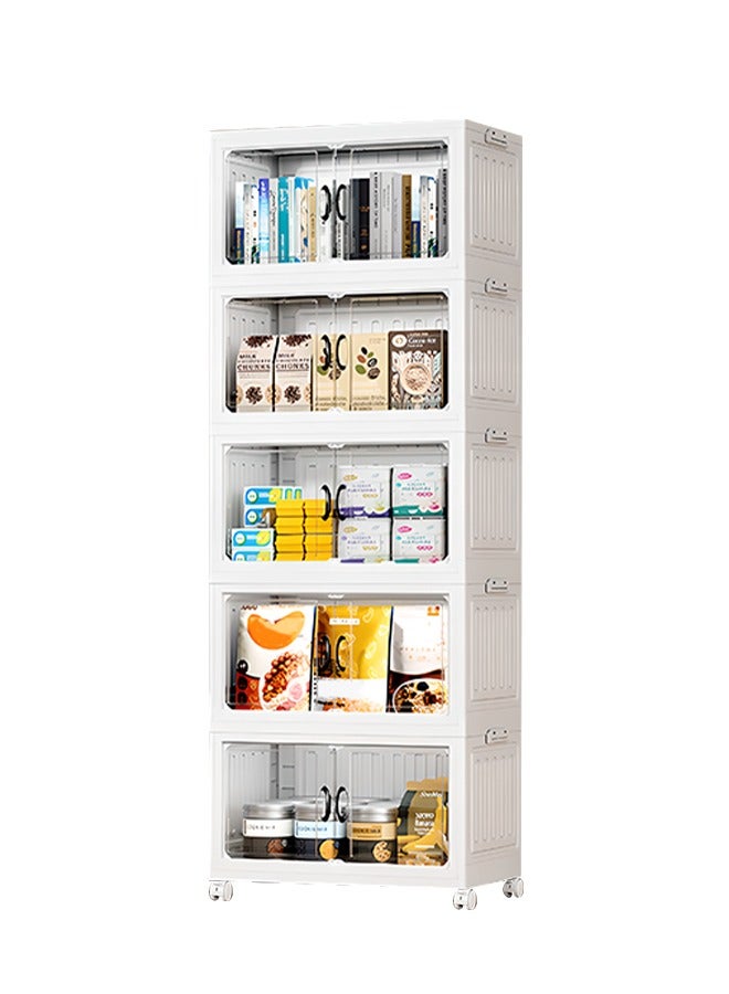 Generic 5-Layer Kitchen Organization Rack With Wheels Folding Storage Cabinet With Handles Doors Bookcase Wardrobe Home Decor For Storing Books, Shoes, Toys, Food,Clothing, Seasoning/136x50x30cm  - Image 1