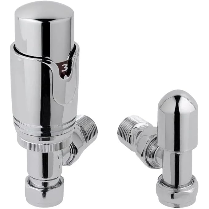 ANGLED THERMOSTATIC RADIATOR VALVE TRV & LOCKSHIELD 15MM X 1/2'' CHROME PACK - Image 3