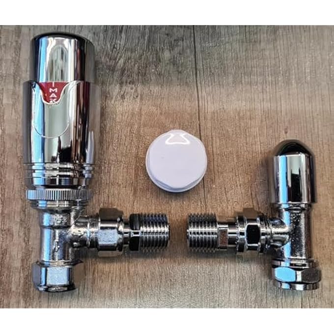 ANGLED THERMOSTATIC RADIATOR VALVE TRV & LOCKSHIELD 15MM X 1/2'' CHROME PACK - Image 2