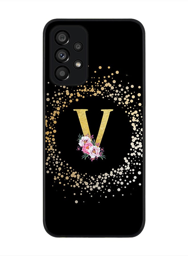 Stylizedd Rugged Black Edge Case for Samsung Galaxy A73 5G, Slim fit Rubber Edges  -  Custom Monogram Initial Letter Floral Pattern Alphabet - V(Black) - Image 1