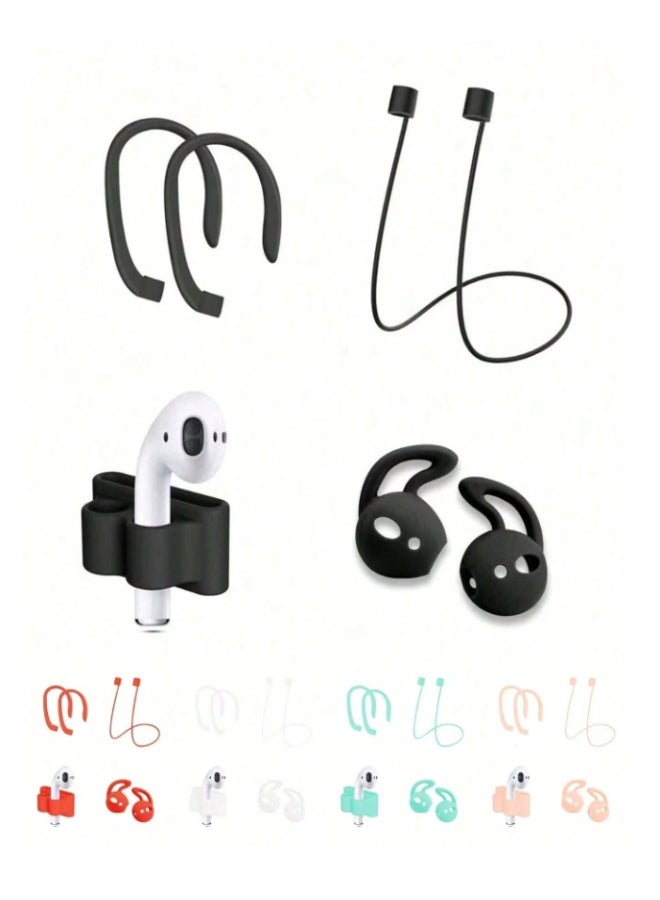 white Anti-lost silicone earphone set – 6 multi-functional pieces to protect and hold wireless earphones (white/black) - Image 1