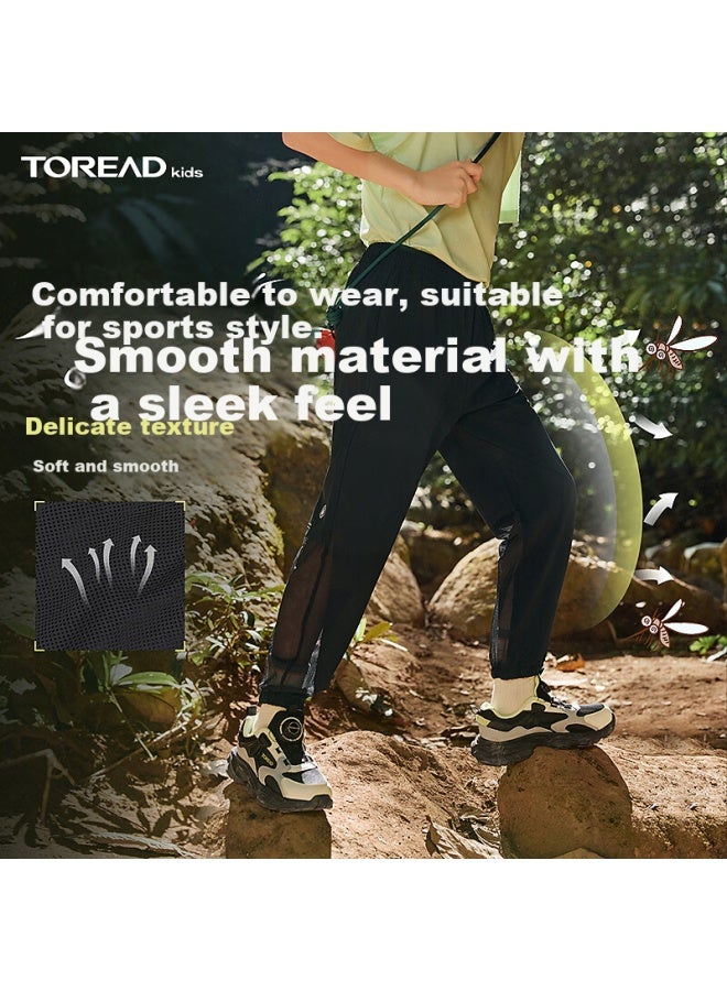 Toread Kids Pants Boys Girls Mid-teen Spring Summer Autumn High Elastic Breathable Casual Pants Dark Night Black 140