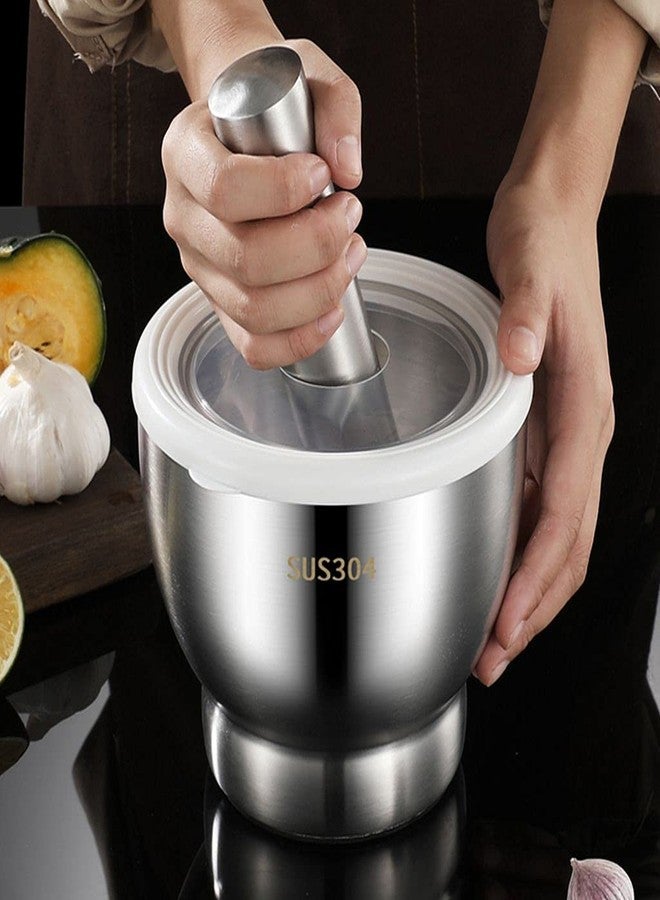 HomDSim Mortar and Pestle Set 5 Inch Large Capacity Stainless Steel Heavy Polished, Enhanced Performance Spice Grinder with Lid - Image 1