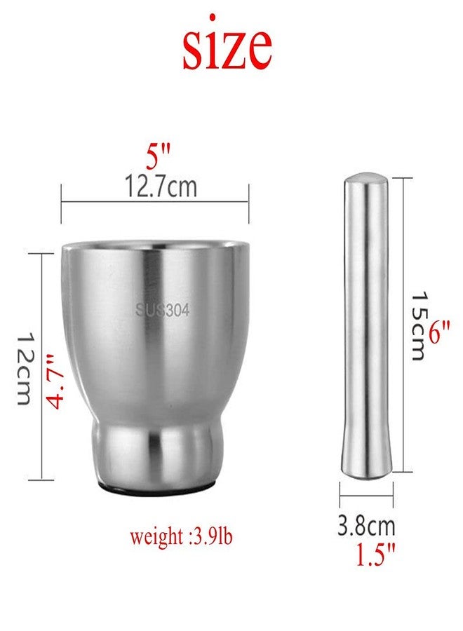 HomDSim Mortar and Pestle Set 5 Inch Large Capacity Stainless Steel Heavy Polished, Enhanced Performance Spice Grinder with Lid - Image 4