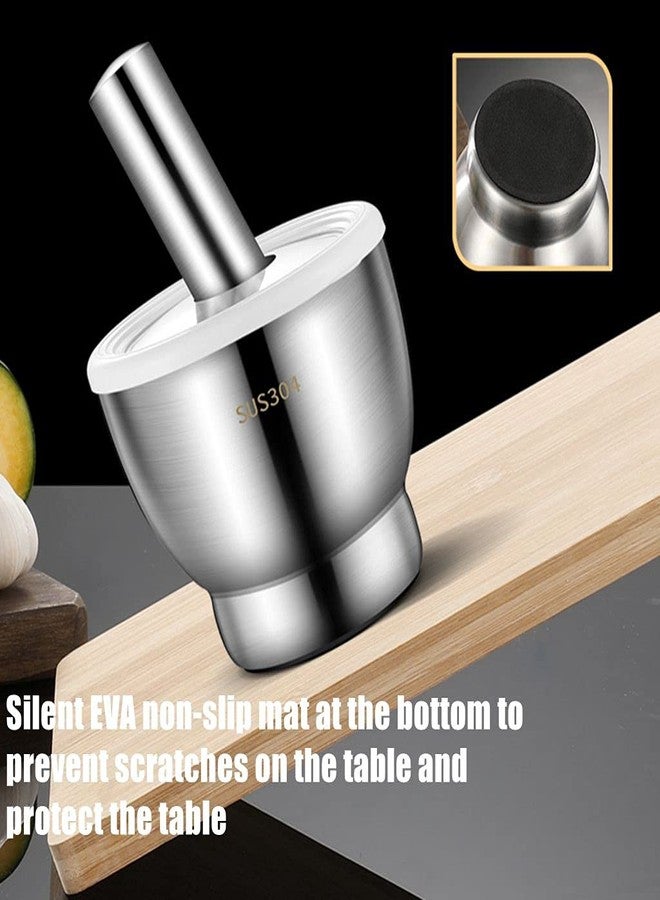 HomDSim Mortar and Pestle Set 5 Inch Large Capacity Stainless Steel Heavy Polished, Enhanced Performance Spice Grinder with Lid - Image 3