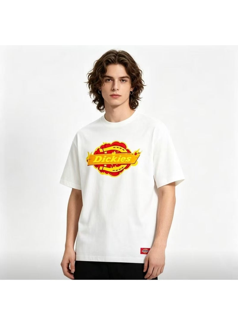 Dickies White Short Sleeve T-Shirt with Flame Logo Print Size 5XL - Image 1