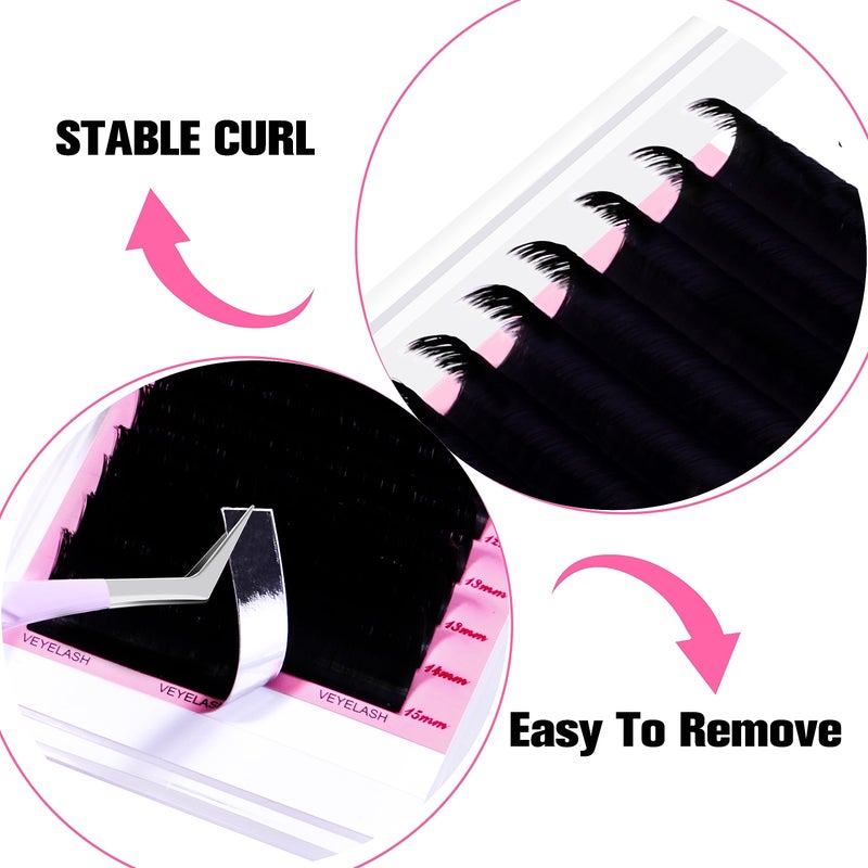 VEYES INC Cashmere Smart Fan Lash Extensions 0.03 0.05 0.07 C/CC/D Curl 8-20mm Mixed & Single Length, Super Matte Black Volume Lashes, Professional Supplies for Lash Techs (0.03 D 8-16mm) - Image 4
