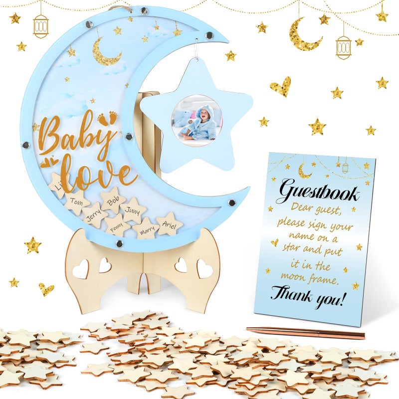 gisgfim Baby Shower Guest Book Alternatives Moon Guest Book for Baby Shower Guest Book Frame with Star Baby Shower Decorations Guest Book Alternative for Wedding Boys Girls Birthday Party KeepsakeBlue - Image 2
