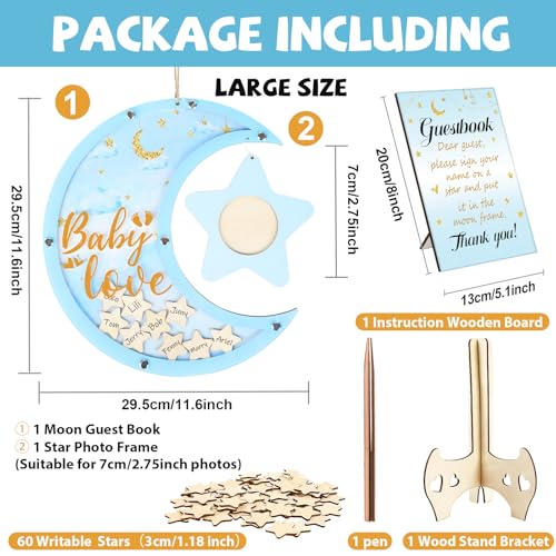 gisgfim Baby Shower Guest Book Alternatives Moon Guest Book for Baby Shower Guest Book Frame with Star Baby Shower Decorations Guest Book Alternative for Wedding Boys Girls Birthday Party KeepsakeBlue - Image 3