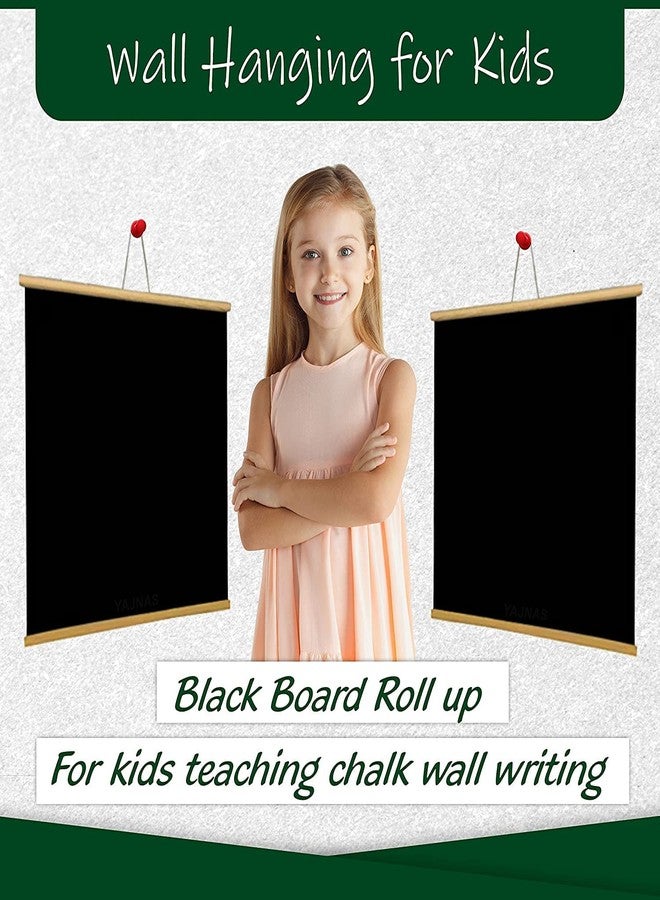 Stadash 20x30 Inch Educational Black Board for Kids - Roll Up Wooden Chalk Board for Kids, Teaching, and Home Study Room Accessories, Black Board with Wall Hanging (ES) - Image 3