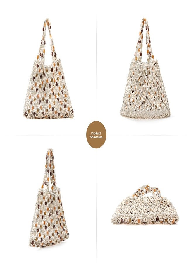 PHILOMENA Boho Crochet Shoulder Bag for Women, Colorful Beaded Beach Tote Handbag Lightweight Summer Knit Hobo Purse &Travel Organizer (Style 1) - Image 4