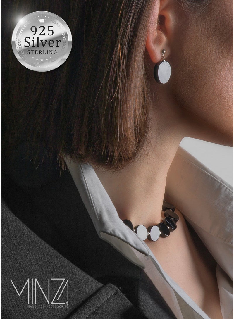 Minza ” Glory ” Pure 925 Sterling Silver, agate stone, Handmade Earrings for Women, Stud Earrings, 0.800 grams of Silver, Jewelry for Casual & Special Occasion - Image 1