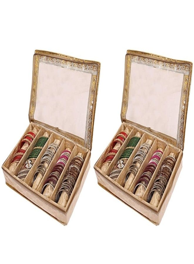 Ankit Traders Fancy Bangle Box Brocade Hardboard Bangle Box Bangle Organizer Box Jewellery Storage Box (Golden - 5 rod) - Image 4