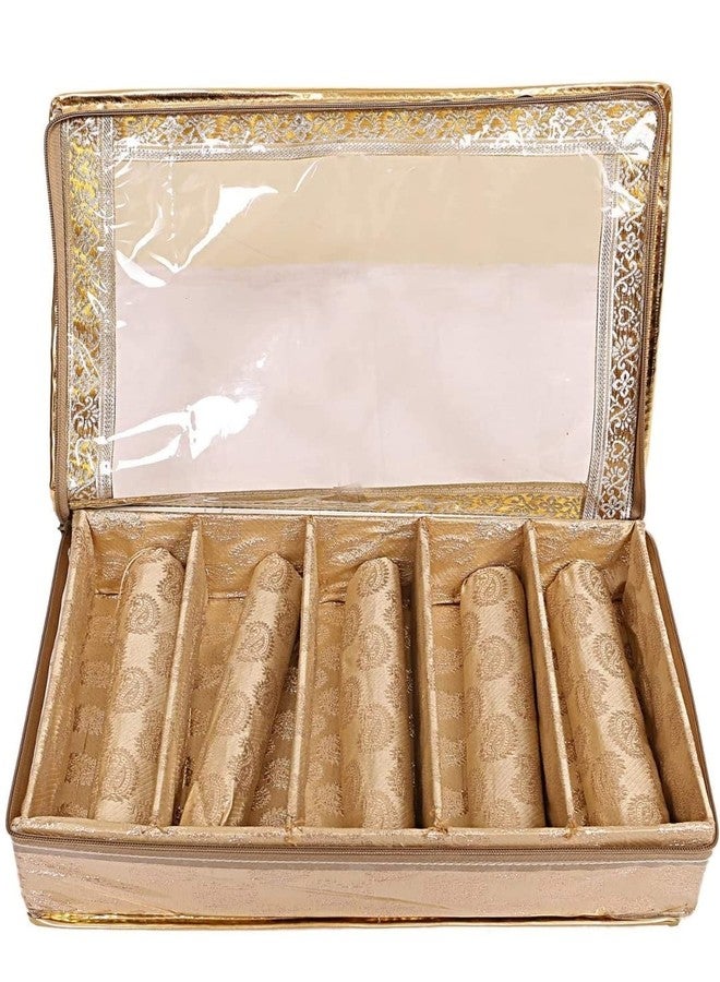 Ankit Traders Fancy Bangle Box Brocade Hardboard Bangle Box Bangle Organizer Box Jewellery Storage Box (Golden - 5 rod) - Image 2