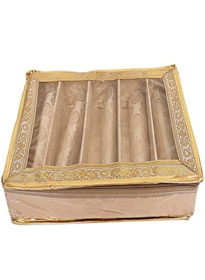 Ankit Traders Fancy Bangle Box Brocade Hardboard Bangle Box Bangle Organizer Box Jewellery Storage Box (Golden - 5 rod) - Image 3